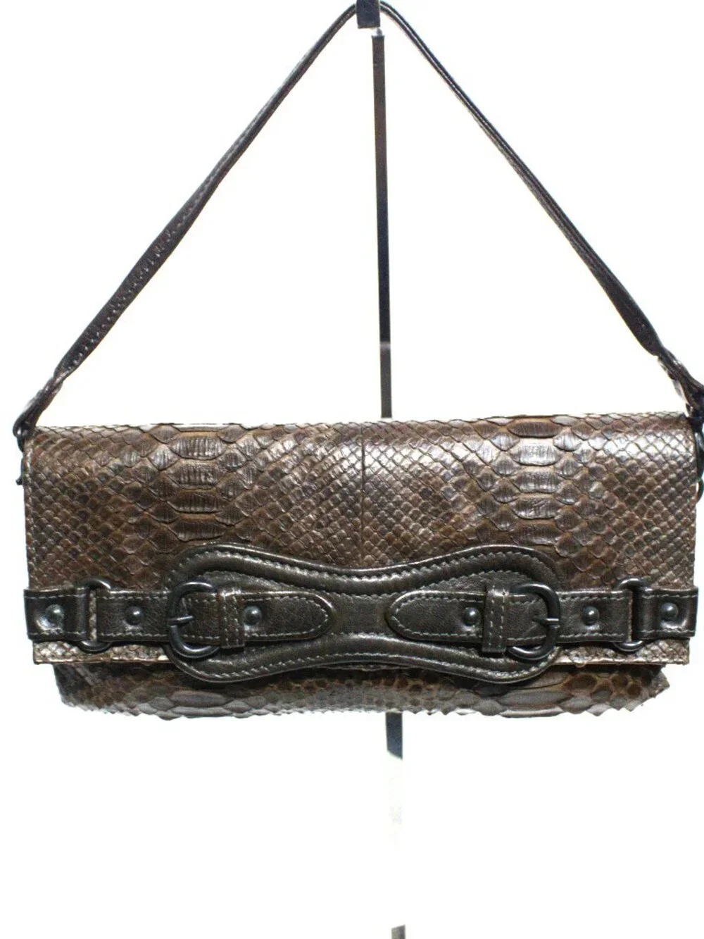 Abaco, Brown Python Exotic Skin, with Brown Leather Trim, Shoulder Bag